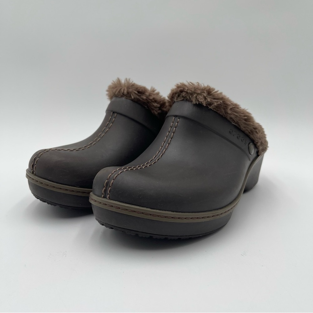 CROCS Cobbler Eva Clogs Heeled Mules Faux Fur Women’s Sz 7 Slip On Casual